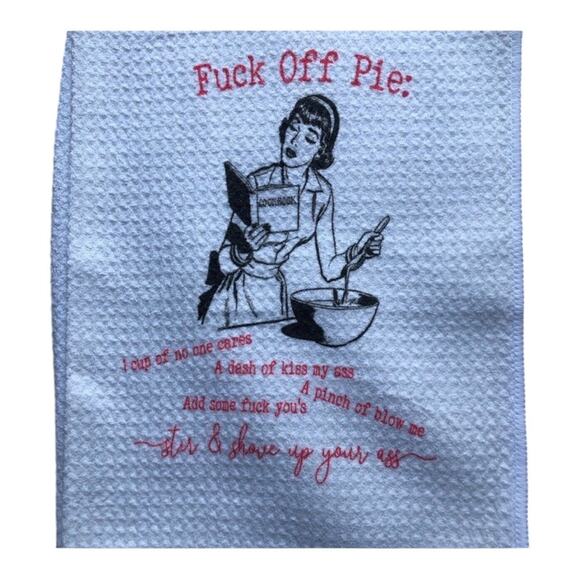 Handmade Sublimation “F*** Off Pie” White Microfiber Wholesale Kitchen Towel - Picture 3 of 8